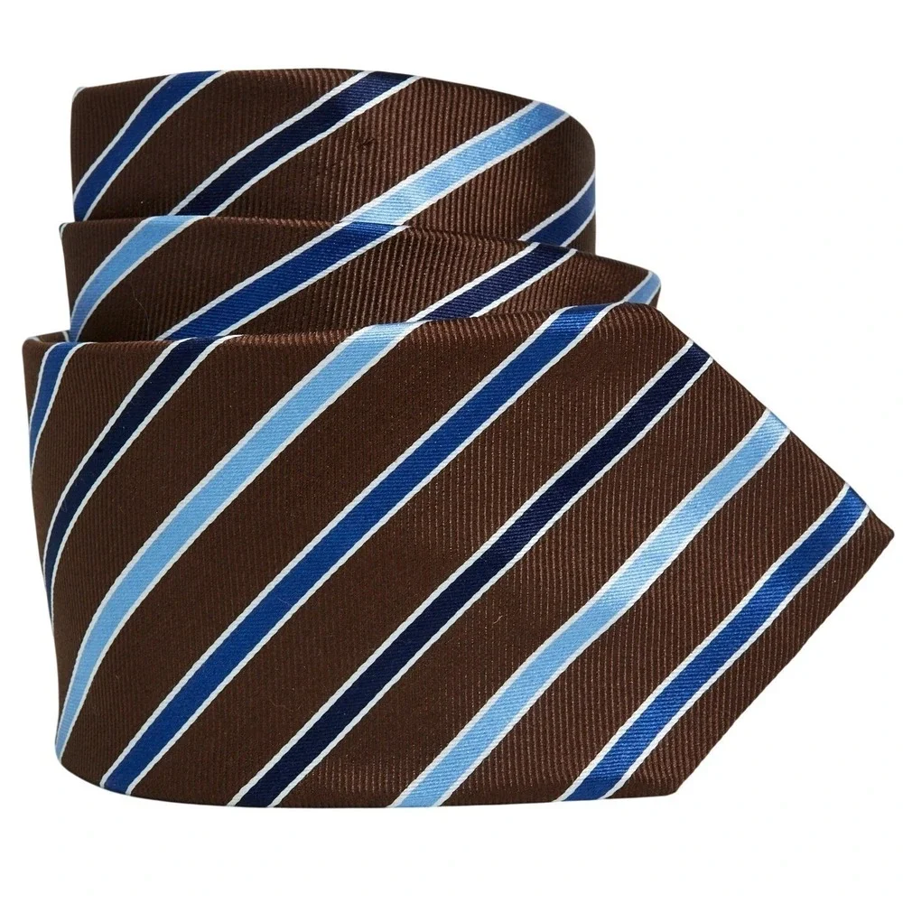CHAPS Mens 100% Silk Classic Necktie‎ Designer STRIPED Brown Blue Striped EUC